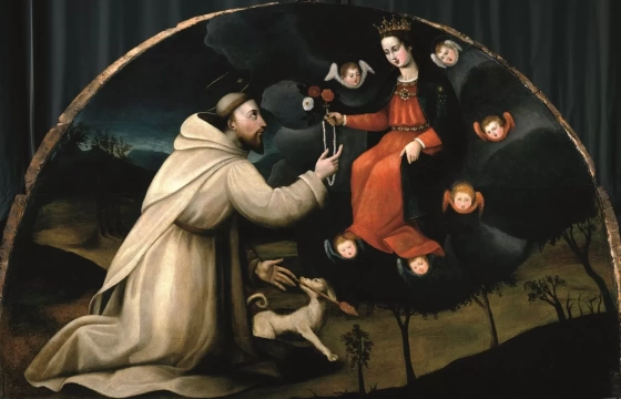 Mẹ Thiên Chúa trao ban Kinh Mân Côi cho thánh Đa Minh