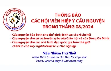 Thông báo: Hiệp ý Cầu nguyện trong tháng 08 - 2024